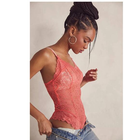 New Free People INTIMATELY One Touch Bodysuit $78 SMALL Watermelon - Picture 2 of 4